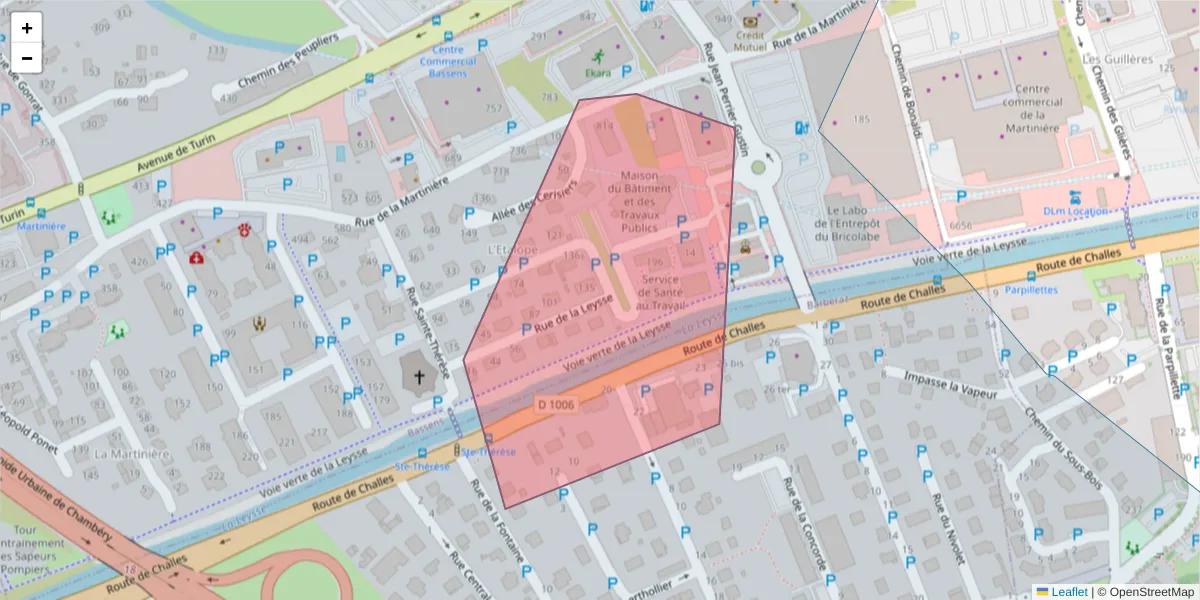 Carte de la zone du code postal  et des codes postaux voisins en France