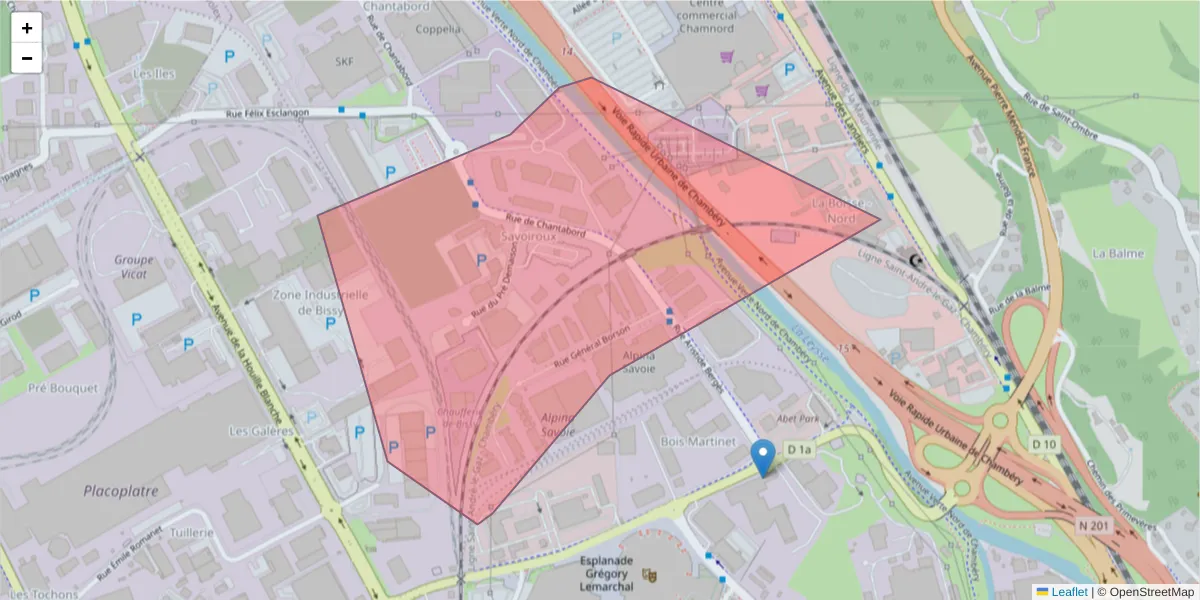 Carte de la zone du code postal  et des codes postaux voisins en France