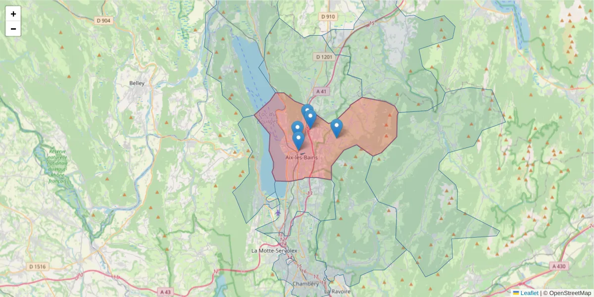Carte de la zone du code postal  et des codes postaux voisins en France