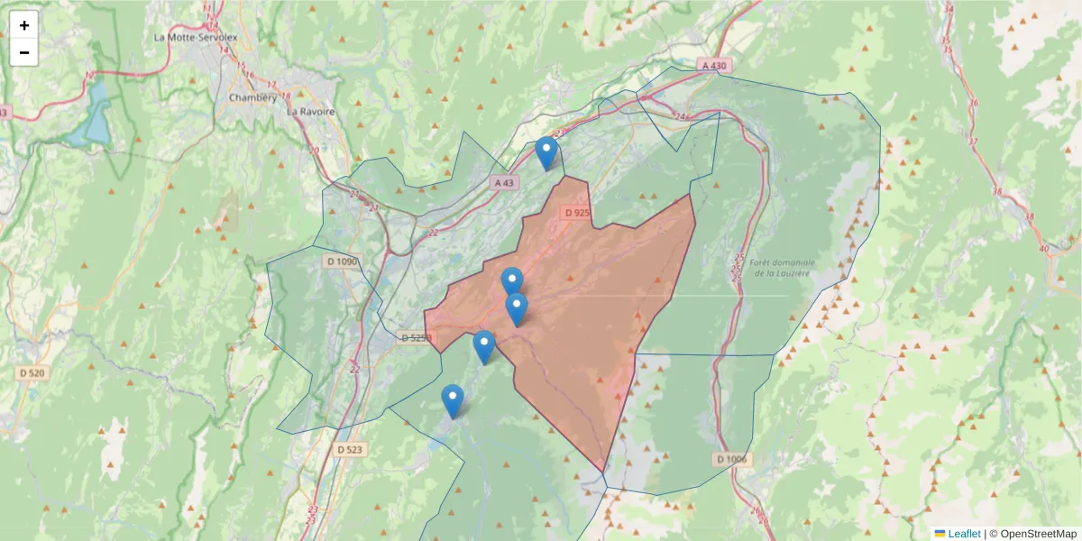 Carte de la zone du code postal  et des codes postaux voisins en France