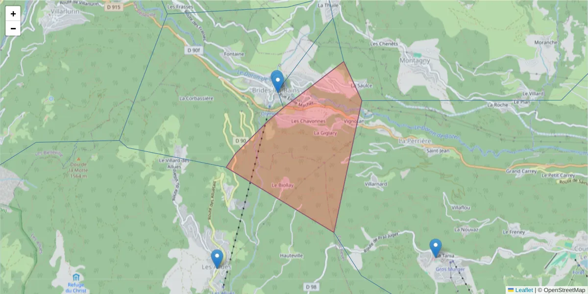 Carte de la zone du code postal  et des codes postaux voisins en France