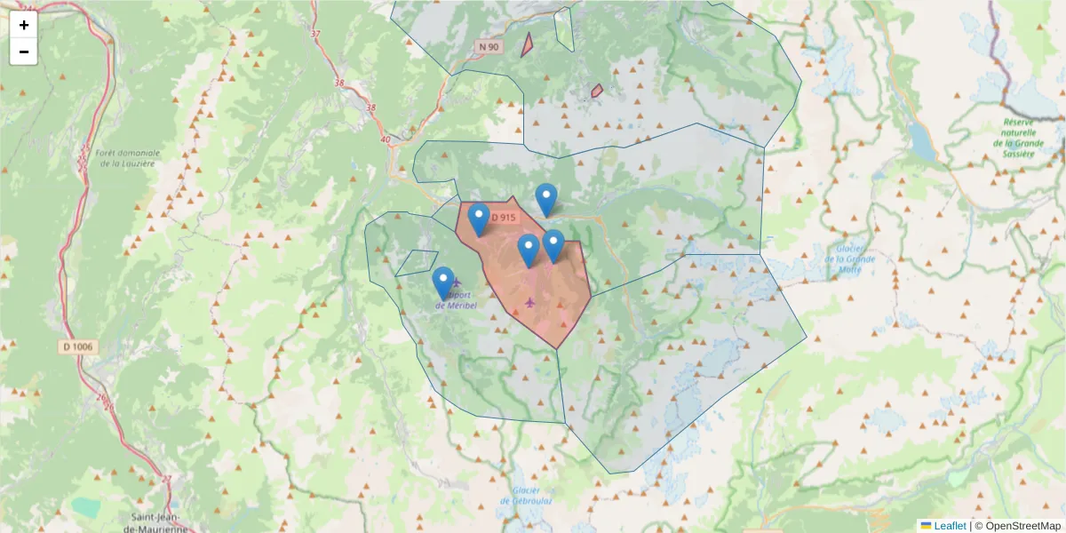 Carte de la zone du code postal  et des codes postaux voisins en France