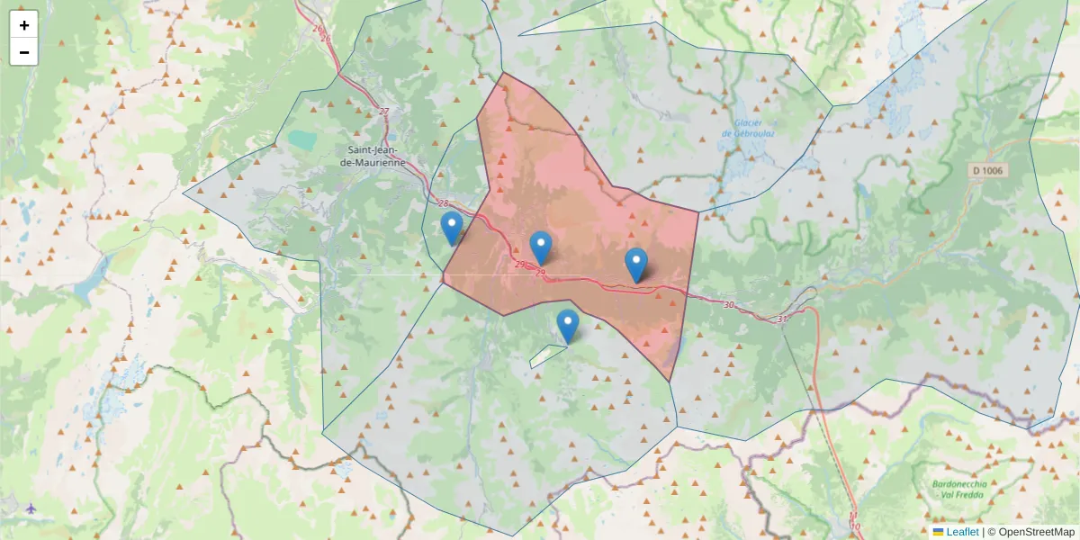 Carte de la zone du code postal  et des codes postaux voisins en France