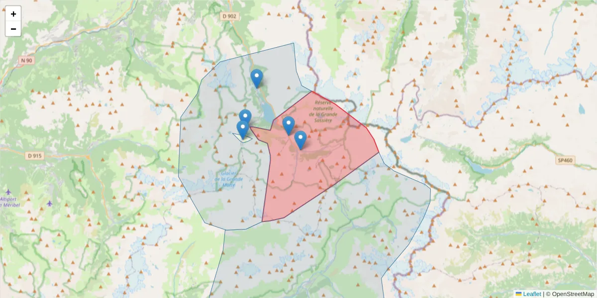 Carte de la zone du code postal  et des codes postaux voisins en France