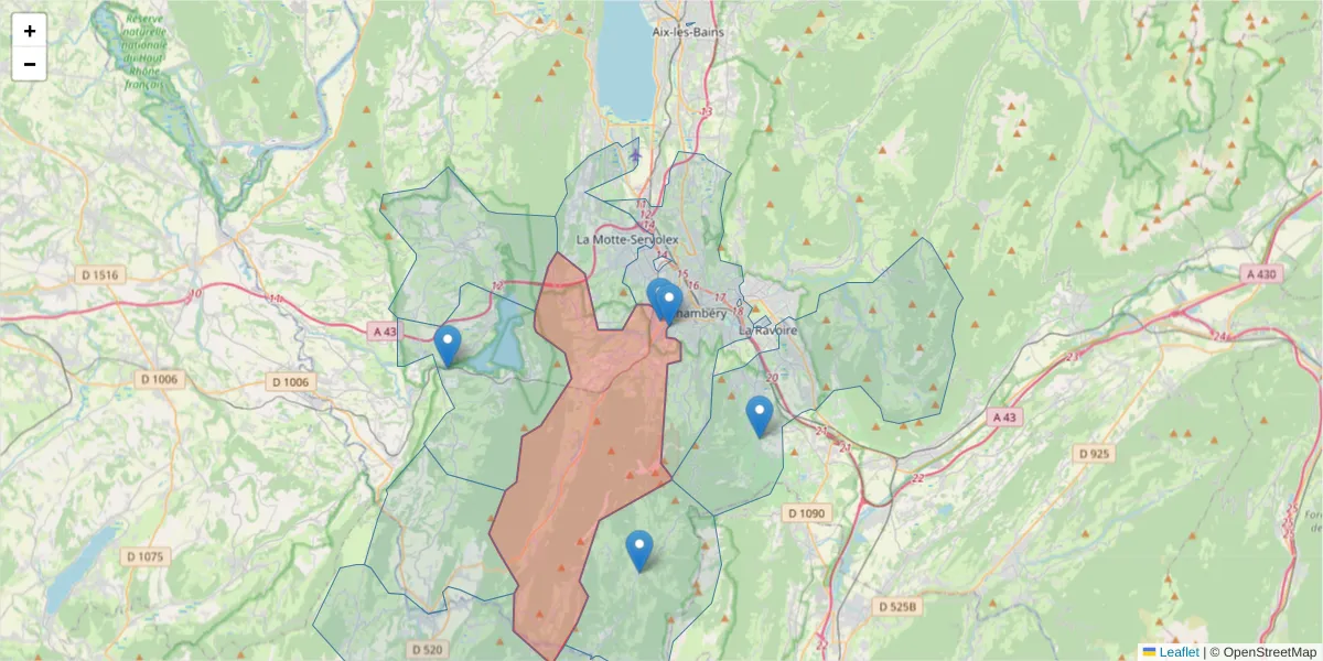 Carte de la zone du code postal  et des codes postaux voisins en France