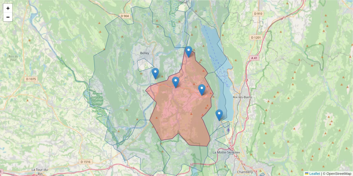 Carte de la zone du code postal  et des codes postaux voisins en France