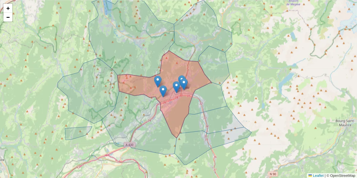 Carte de la zone du code postal  et des codes postaux voisins en France