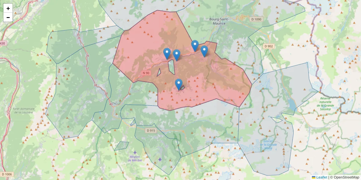 Carte de la zone du code postal  et des codes postaux voisins en France