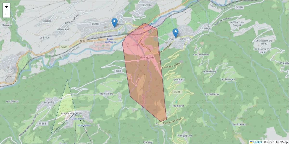 Carte de la zone du code postal  et des codes postaux voisins en France