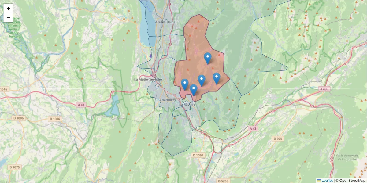 Carte de la zone du code postal  et des codes postaux voisins en France