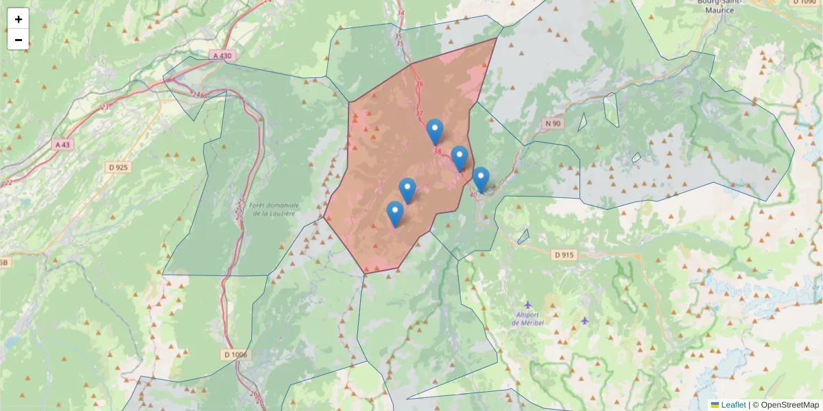 Carte de la zone du code postal  et des codes postaux voisins en France