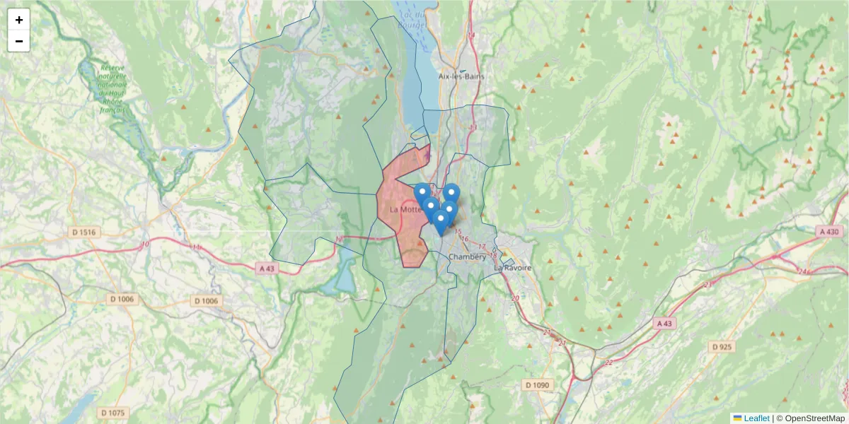 Carte de la zone du code postal  et des codes postaux voisins en France
