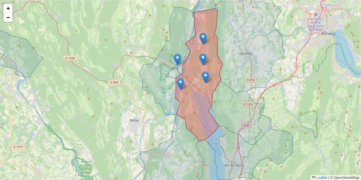 Carte de la zone du code postal  et des codes postaux voisins en France
