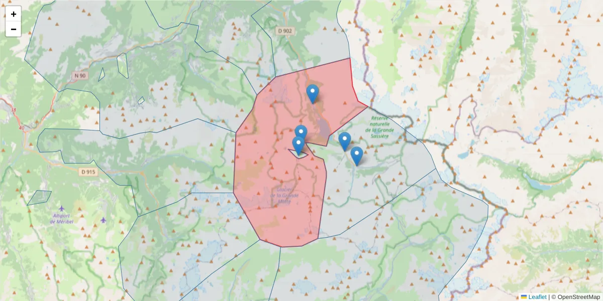 Carte de la zone du code postal  et des codes postaux voisins en France