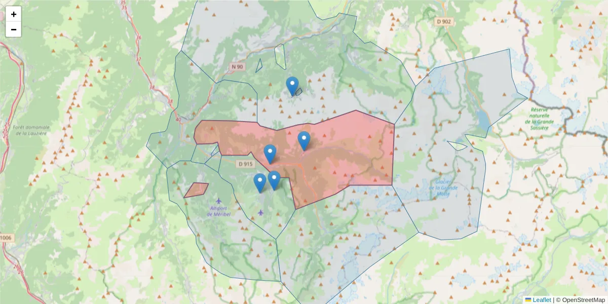 Carte de la zone du code postal  et des codes postaux voisins en France