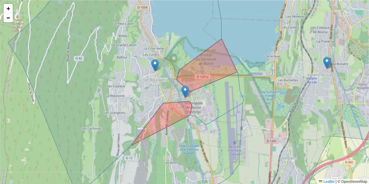 Carte de la zone du code postal  et des codes postaux voisins en France