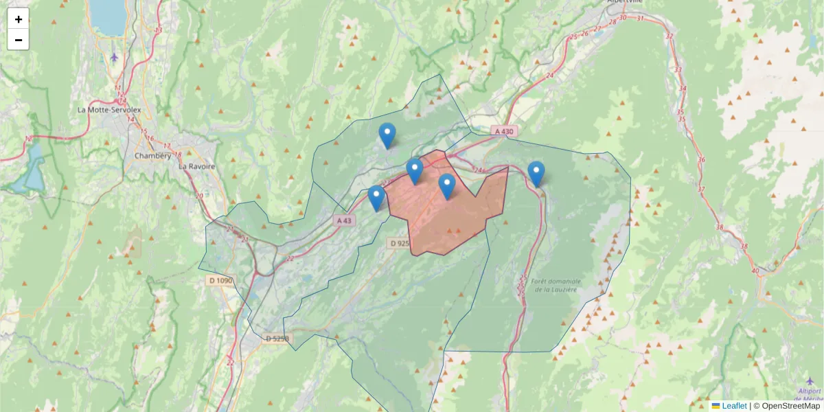 Carte de la zone du code postal  et des codes postaux voisins en France