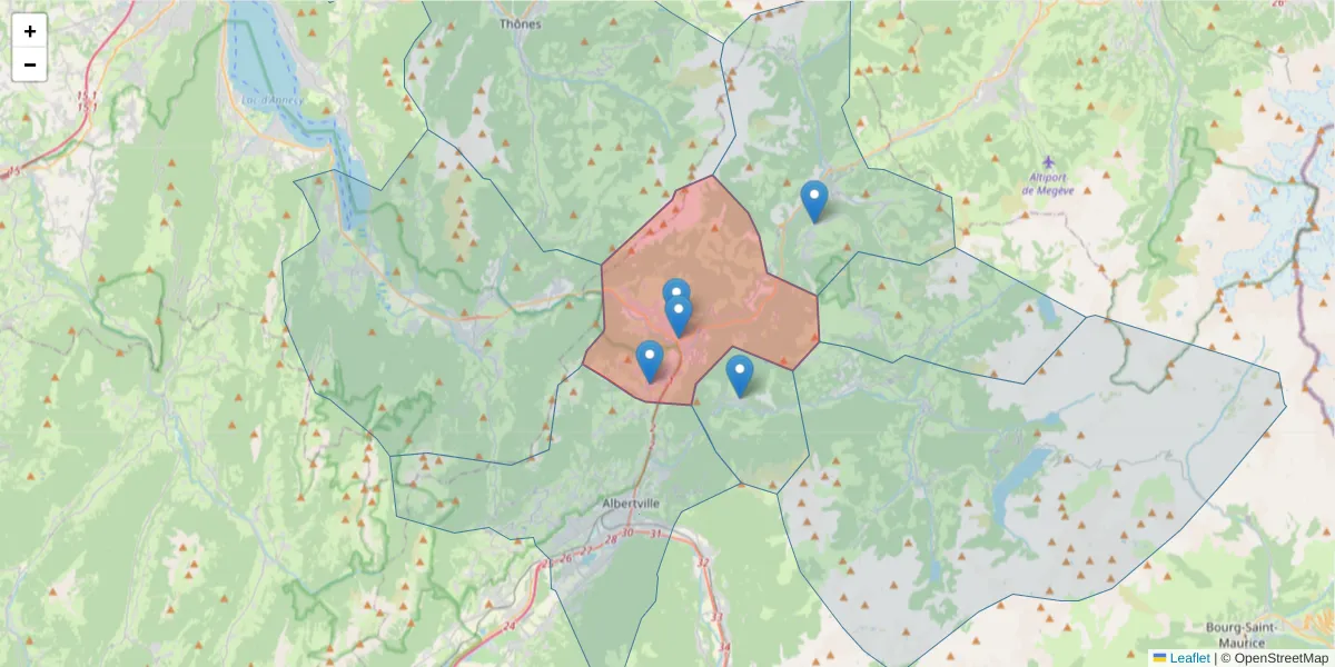 Carte de la zone du code postal  et des codes postaux voisins en France