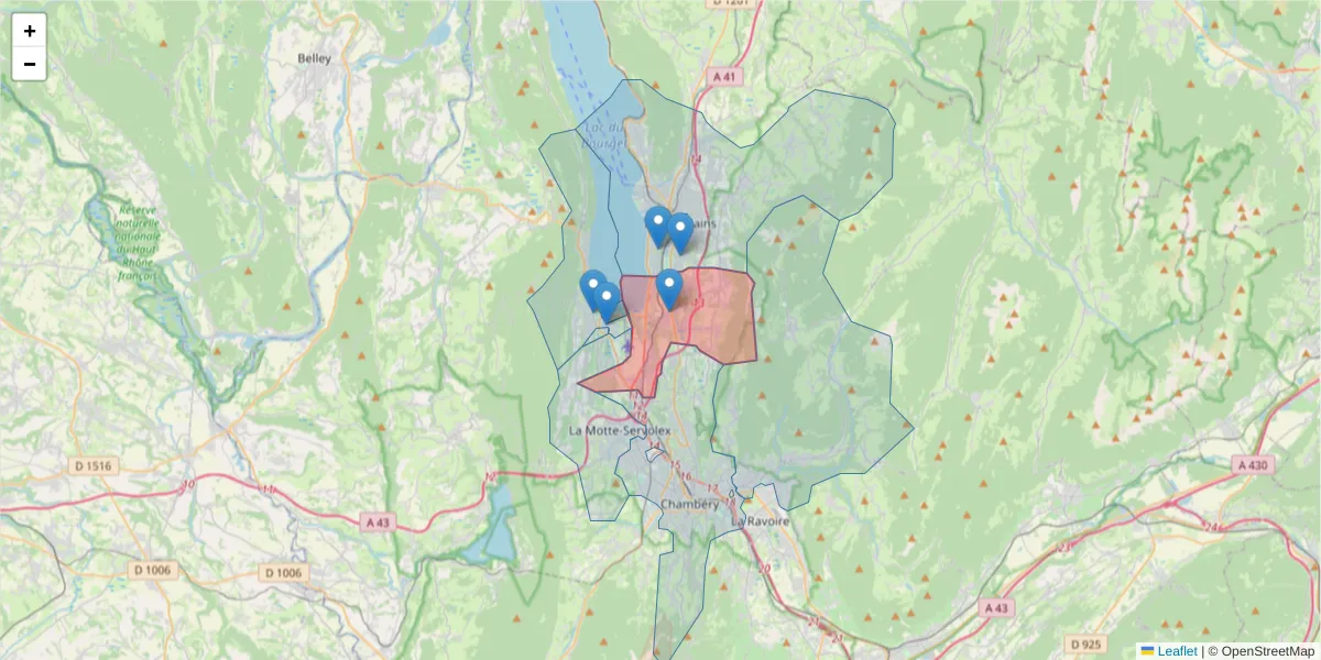 Carte de la zone du code postal  et des codes postaux voisins en France