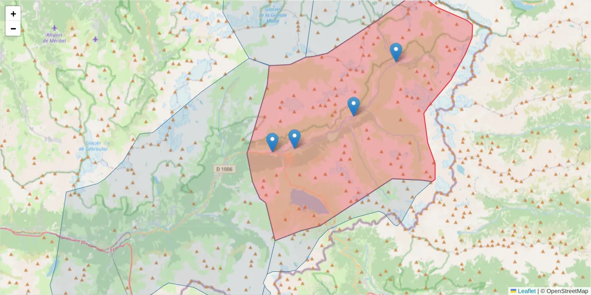 Carte de la zone du code postal  et des codes postaux voisins en France
