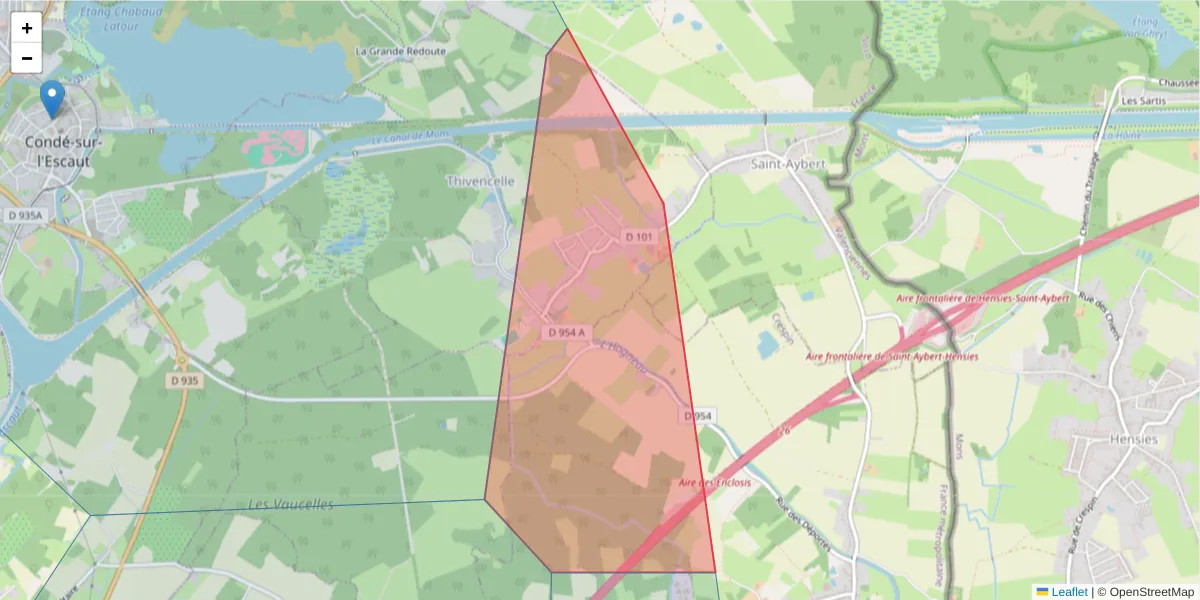 Carte de la zone du code postal  et des codes postaux voisins en France