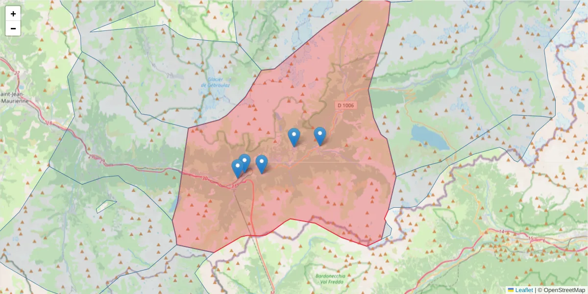 Carte de la zone du code postal  et des codes postaux voisins en France