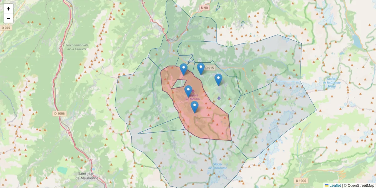 Carte de la zone du code postal  et des codes postaux voisins en France