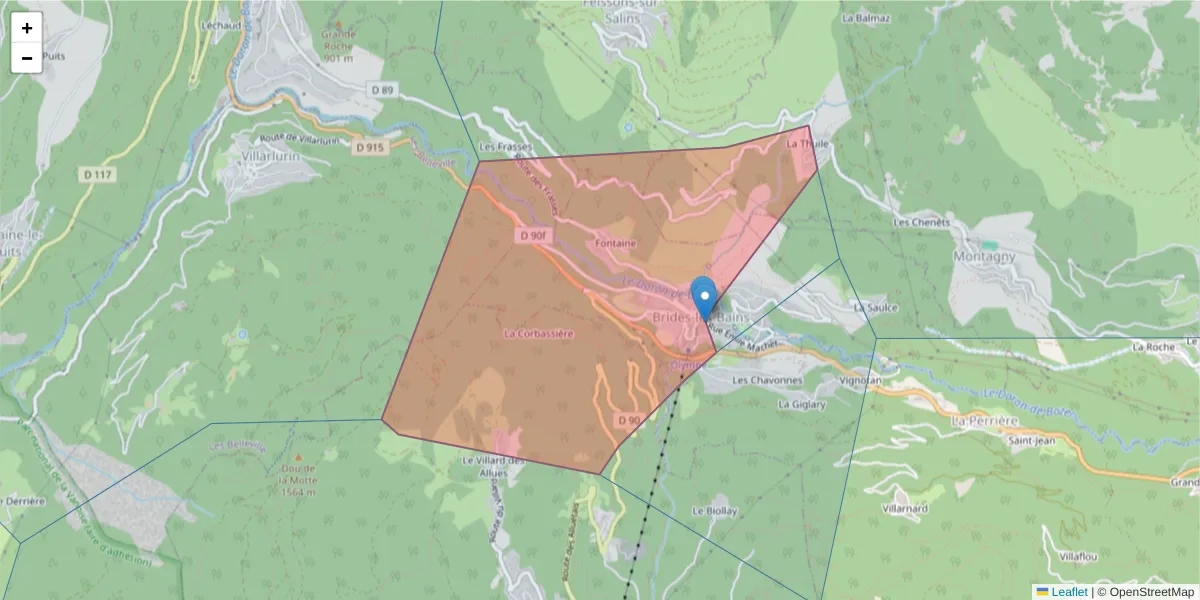 Carte de la zone du code postal  et des codes postaux voisins en France
