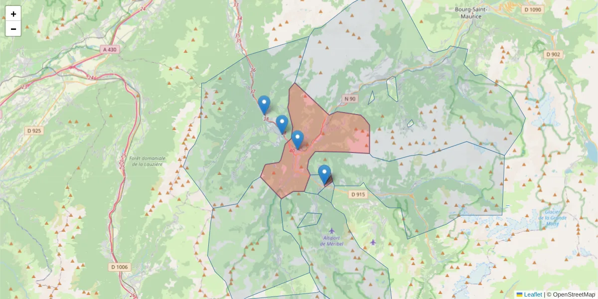 Carte de la zone du code postal  et des codes postaux voisins en France