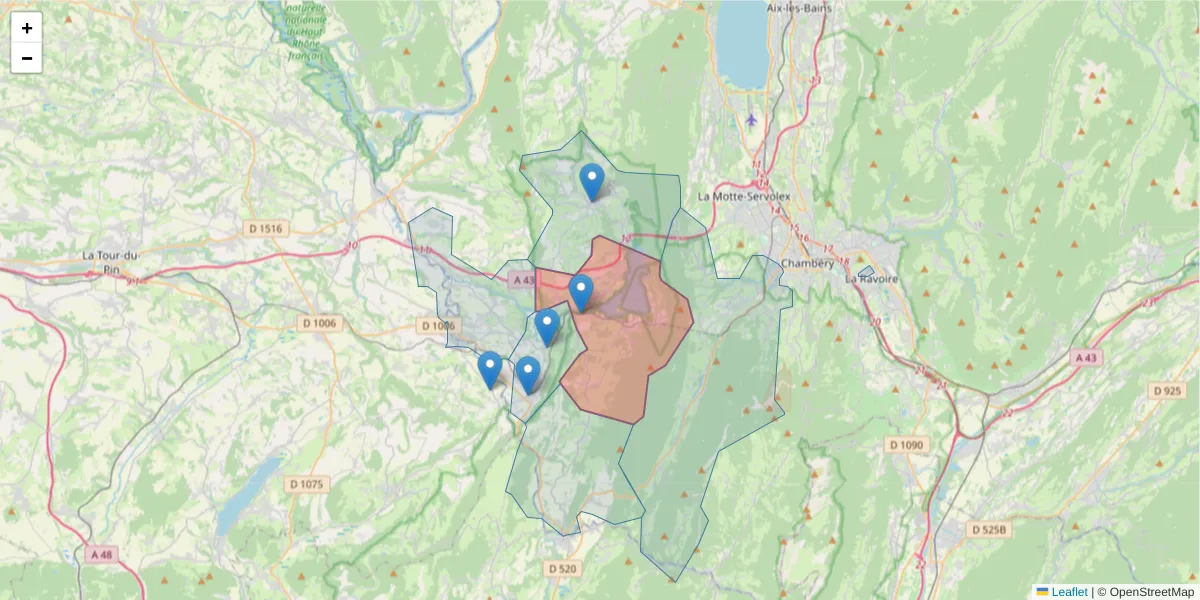 Carte de la zone du code postal  et des codes postaux voisins en France