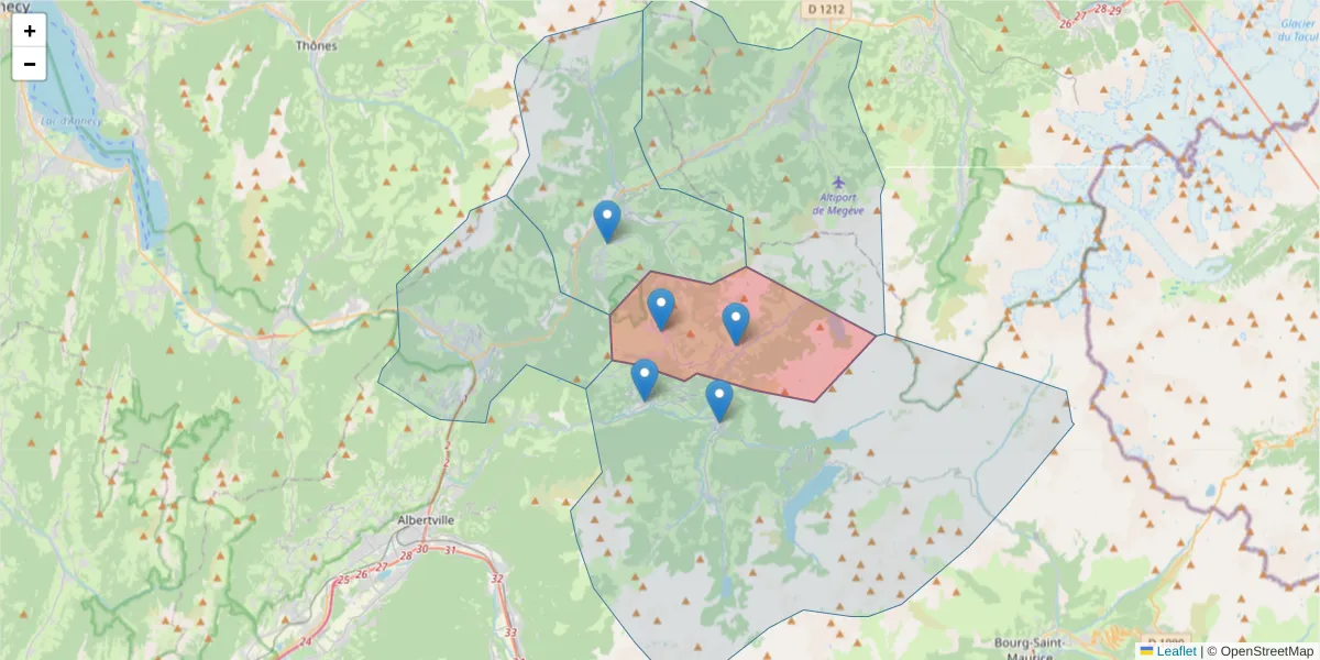 Carte de la zone du code postal  et des codes postaux voisins en France