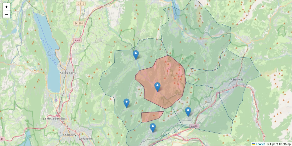 Carte de la zone du code postal  et des codes postaux voisins en France