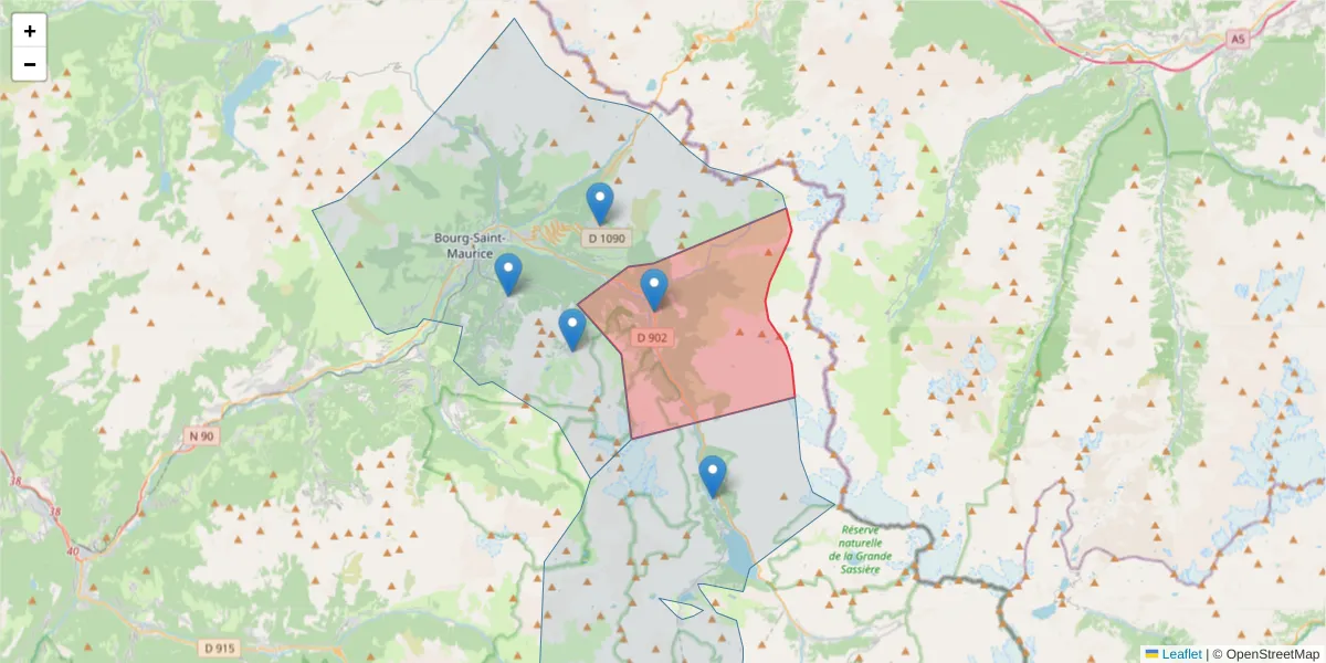 Carte de la zone du code postal  et des codes postaux voisins en France