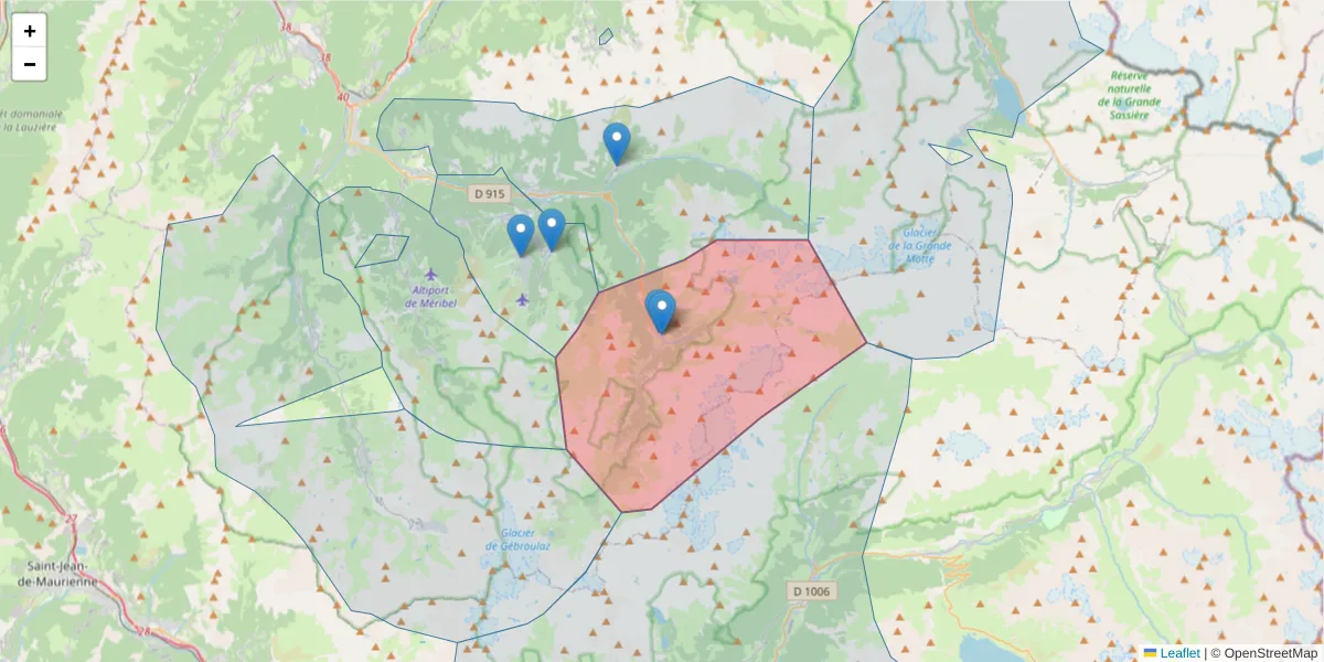 Carte de la zone du code postal  et des codes postaux voisins en France