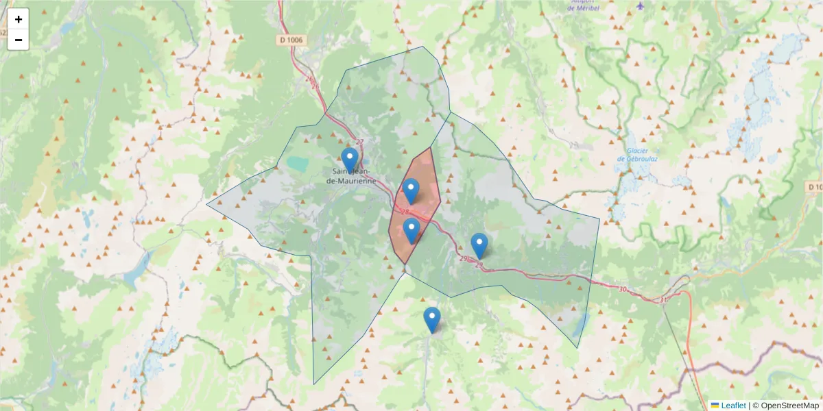 Carte de la zone du code postal  et des codes postaux voisins en France