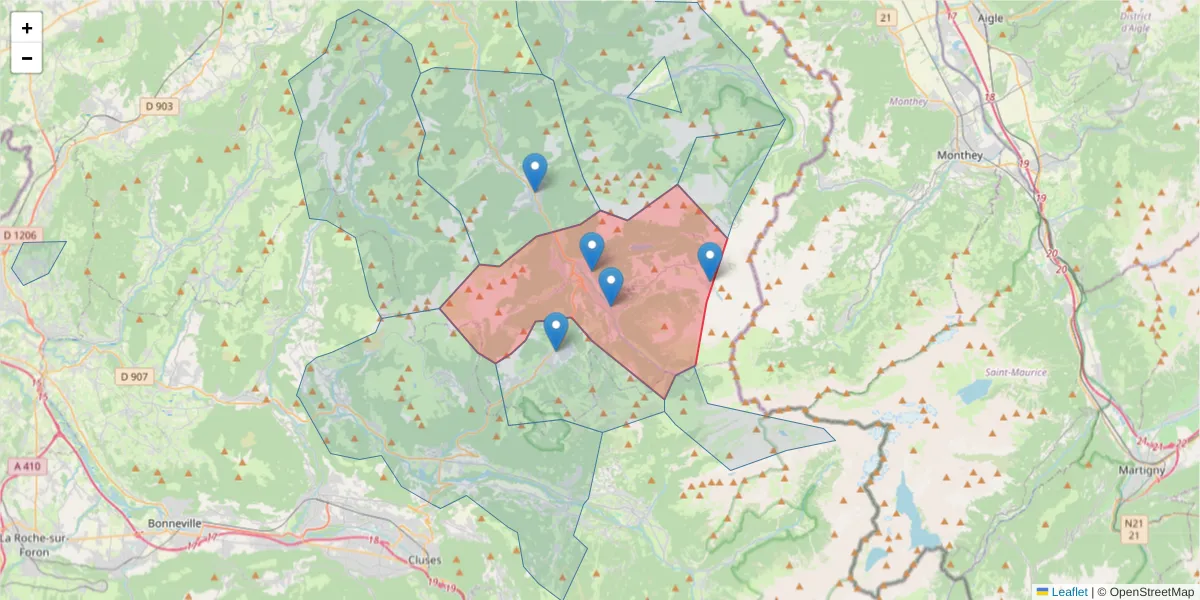 Carte de la zone du code postal  et des codes postaux voisins en France