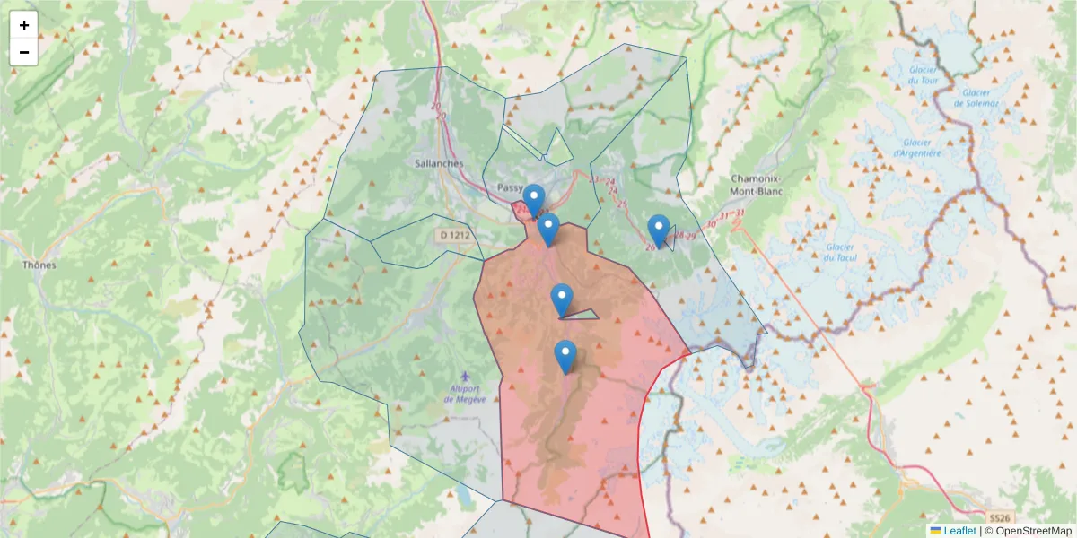 Carte de la zone du code postal  et des codes postaux voisins en France