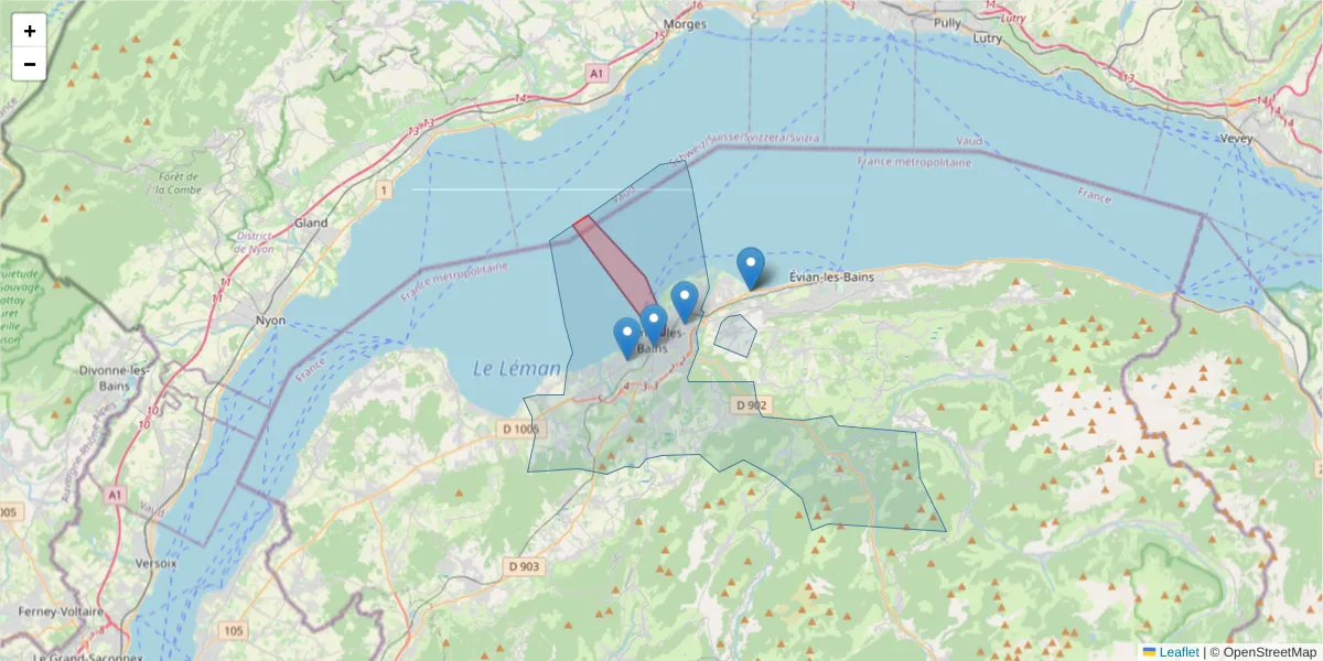 Carte de la zone du code postal  et des codes postaux voisins en France