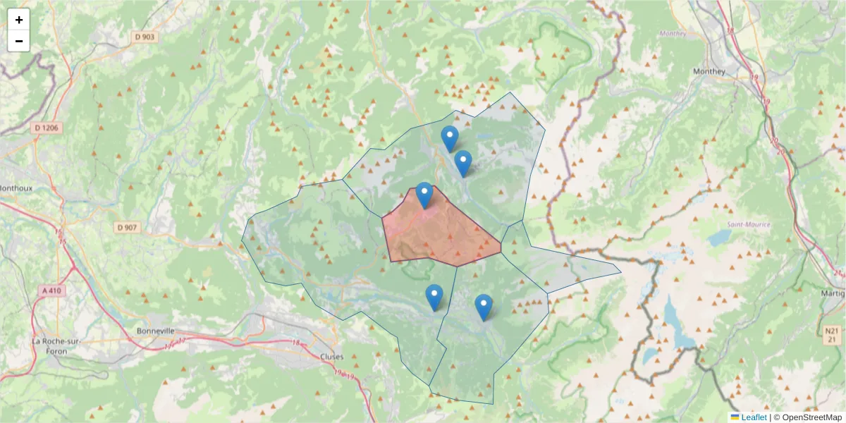 Carte de la zone du code postal  et des codes postaux voisins en France