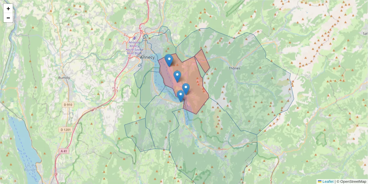 Carte de la zone du code postal  et des codes postaux voisins en France