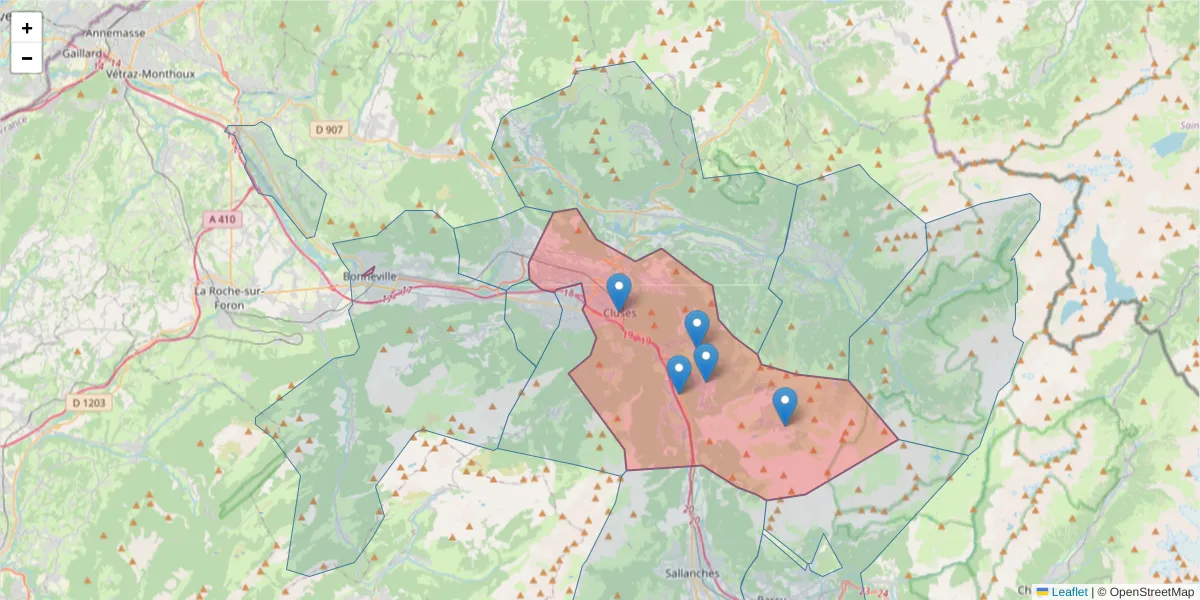 Carte de la zone du code postal  et des codes postaux voisins en France