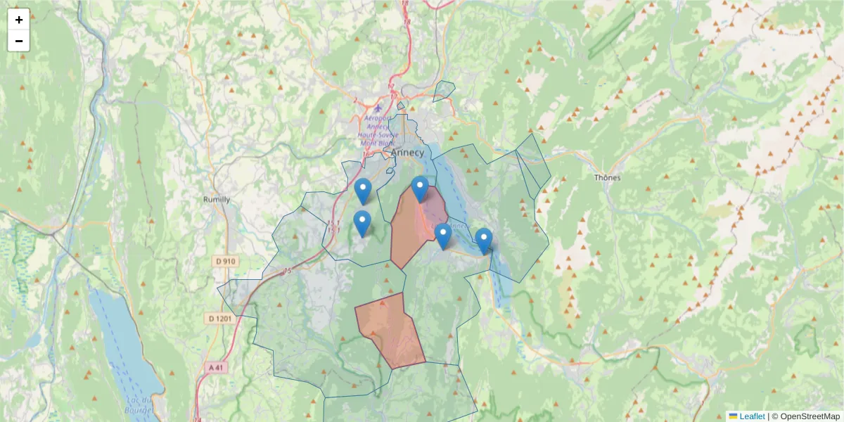 Carte de la zone du code postal  et des codes postaux voisins en France
