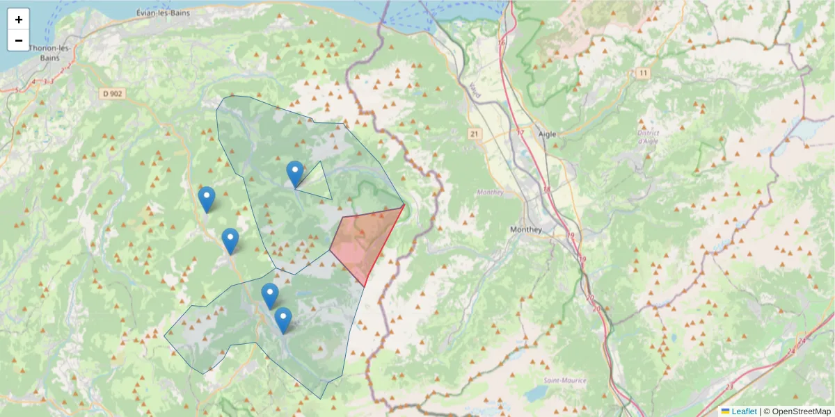 Carte de la zone du code postal  et des codes postaux voisins en France