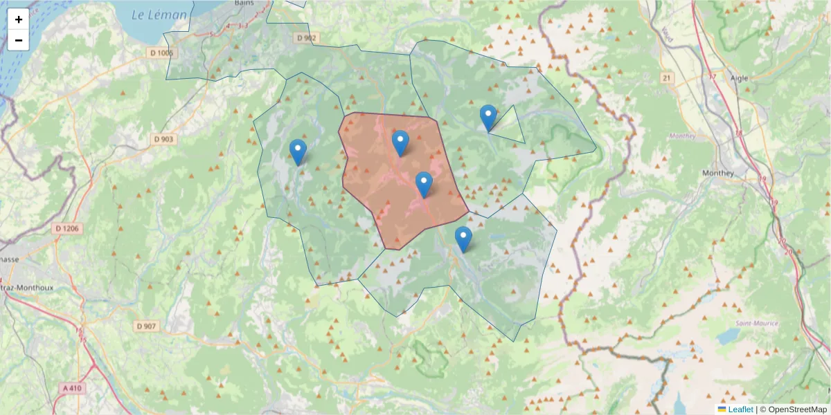 Carte de la zone du code postal  et des codes postaux voisins en France