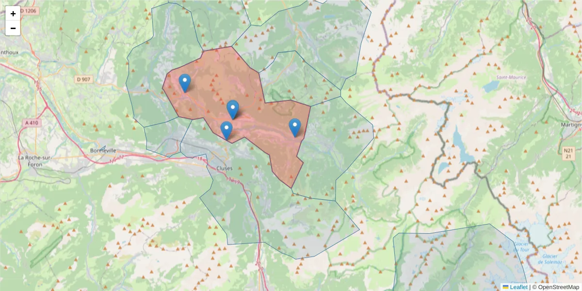 Carte de la zone du code postal  et des codes postaux voisins en France