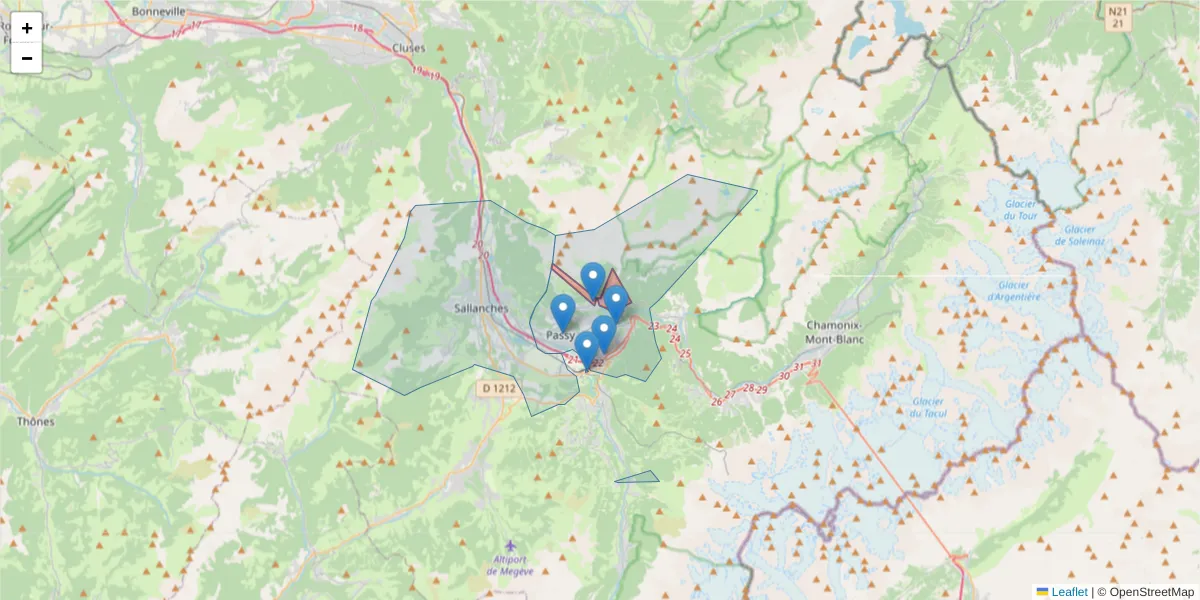 Carte de la zone du code postal  et des codes postaux voisins en France