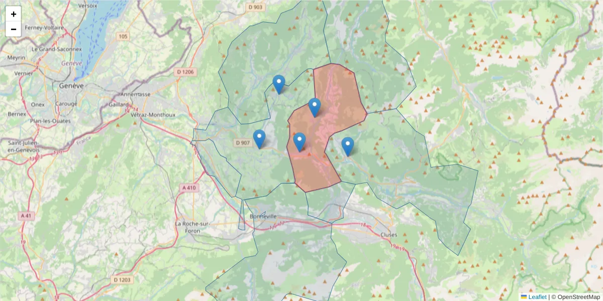 Carte de la zone du code postal  et des codes postaux voisins en France
