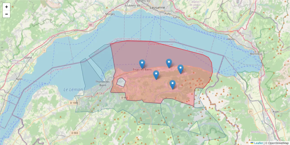 Carte de la zone du code postal  et des codes postaux voisins en France