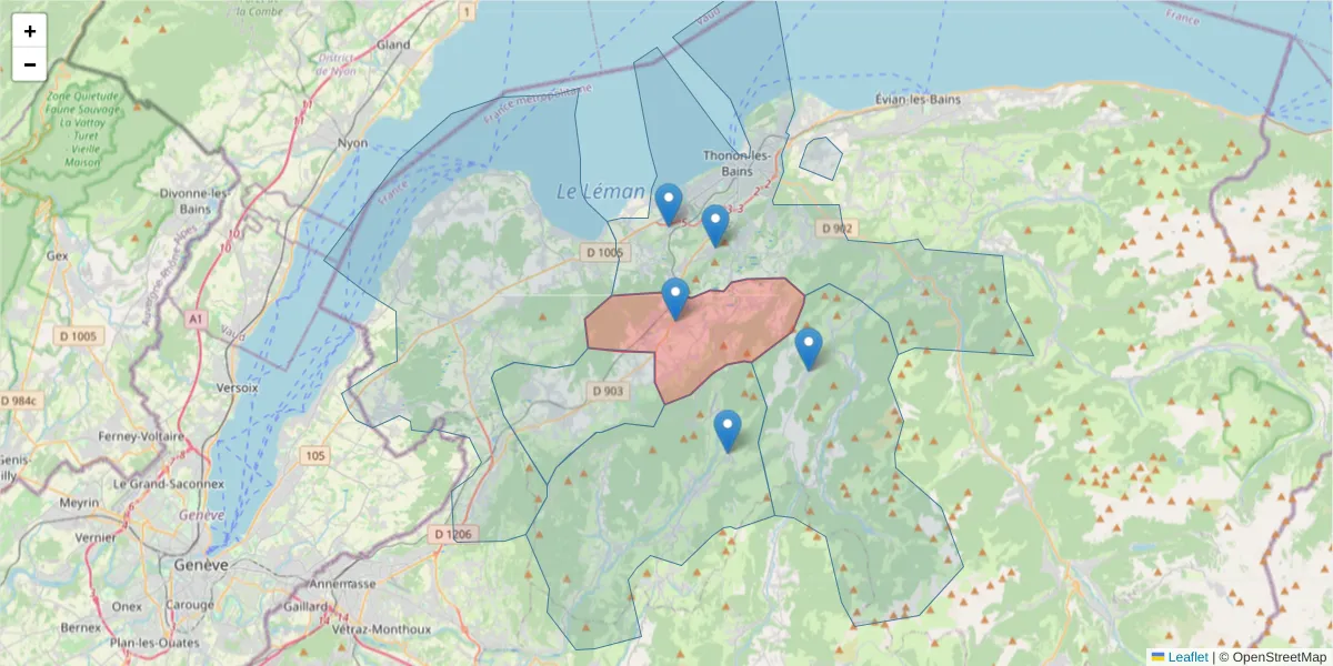 Carte de la zone du code postal  et des codes postaux voisins en France