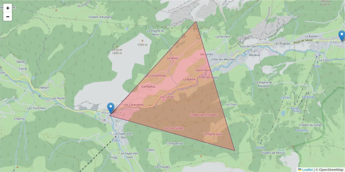 Carte de la zone du code postal  et des codes postaux voisins en France